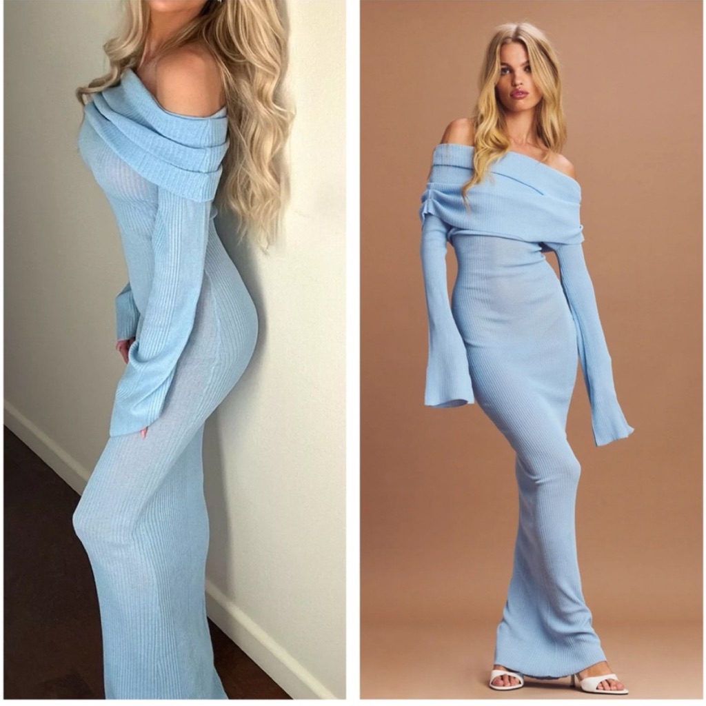 Nwt Seroya Galleria Maxi Dress In Powder Blue, Size Xs